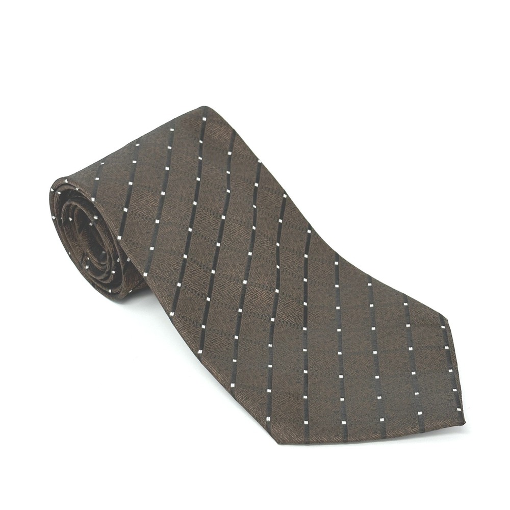 Ermenegildo Zegna Men's Brown Silk Tie Geometric Dot Pattern